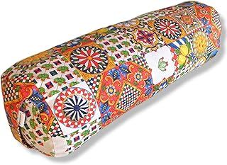 Cylindrical Yoga Bolster "Castle" - Yoga Cushion | Removable and Washable Cover | Buckwheat Shell Filling | Carry Handle | 62 x 21cm