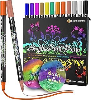 Acrylic Paint Pens - Non Toxic Water Based Rock Painting Waterproof Kit Markers for Stone, Ceramic, Glass, Wood, Porcelain, Pebbles - Reversible Round Tip