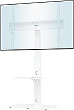 BONTEC Universal Floor TV Stand for 30-70 inch LED OLED LCD Plasma Flat Curved Screens, Height Adjustable Tall TV Stand with 2-Tier Tempered Glass Shelves up to 40KG, Max VESA 600x400mm (White)