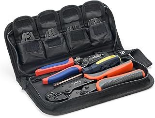 iCrimp Ferrule Crimping Tool Kit with Wire Stripper and Cable Cutters 0.5-6mm² AWG 20-10 Crimp Tool with 5 Dies Sets in Oxford Bag Bootlace, Non-Insulated & Insulated Cable Terminals