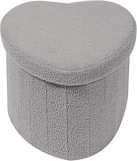 Bonlife Grey Ottoman Storage Box,Folding Storage Seat Box,Small Footstool For Living Room,Kid's Toy Chest Box,Teddy Flower Shape,32x32x32cm