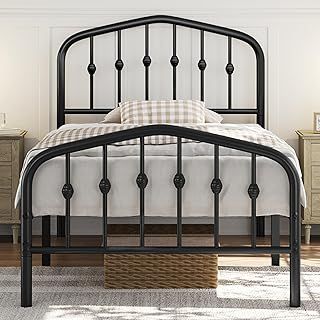 Yaheetech 3ft Single Bed Frame Slatted Metal Bed with Crown-inspired Design Headboard/Spacious Under-bed Storage Black