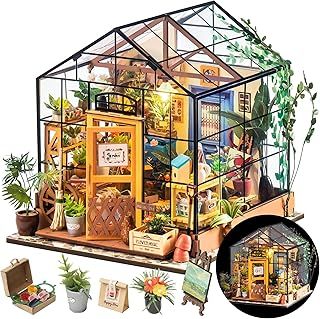 ROWOOD Doll House Kit Greenhouse, DIY Miniature Room with LED light, Wooden Model Building Kit for Adults, Cathy's Flower House for Christmas