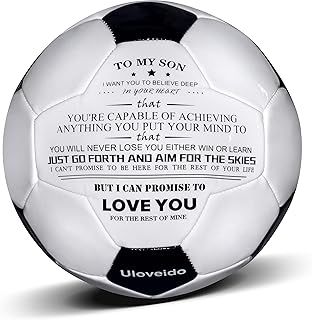 Uloveido Traditional Black White Training Soccer Ball Football for Son Grandson, I Love You Football for Teens Kids Y594