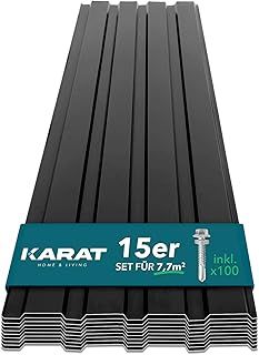 Metal Roofing Sheets 115 x 45 cm (Pack of 15) 7.7 m² Corrugated Roof Sheeting Plates Cladding for Garage, Shed, Carport and Greenhouse, Galvanised Coated, Black (incl. 100x Screws)