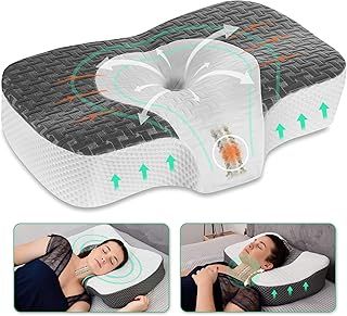 Elviros Cervical Memory Foam Neck Pillow for Side Sleeping, Orthopedic Pillows for Back and Stomach Sleepers, Adjustable Ergonomic Bed Pillow Pain Relief (Dark Grey)