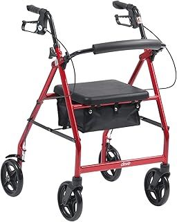 Drive Devilbiss R8 Red Aluminium Rollator with Padded Seat and Vinyl Underseat Bag