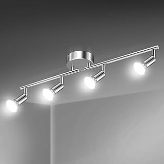 LED Ceiling Light Rotatable, 4 Way Adjustable Modern Ceiling Spotlights(White Chrome) for Kitchen, Living Room, Bedroom, Including 4 x 4 W GU10 Led Bulbs(450LM, Cool White)