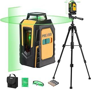 PREXISO Laser Level with Tripod, 30M Self Leveling Line Laser with Horizontal & Vertical Green Lines, Target Plate, Green Glasses, 360° Green Cross Line Laser Tool for Ceiling Tiling Construction