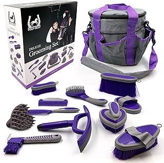 Equi-Neat Horse Grooming Kit – 12 Pieces Equestrian Grooming Gift Set that Includes All Types of Horse Hair Brush, Curry Comb, and Hoof Pick with a Multipurpose Horse Grooming Bag