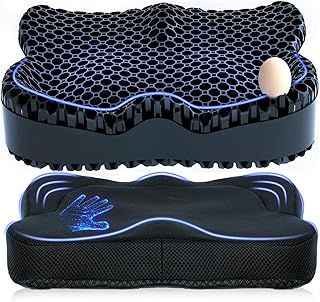 Gel Seat Cushion, Pressure Cushion for Coccyx Sciatica, Honeycomb Office Chair Soft Sitter Cushion Desk Chair Cushion for Long Sitting, Ergonomic Car Wheelchair Seat Cushions Car Double Thick