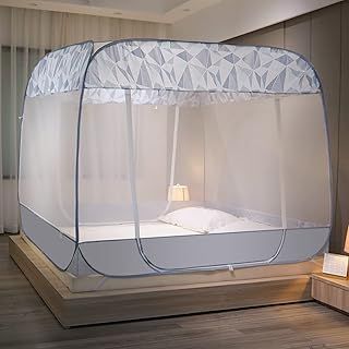 Foldable Mosquito Net Bed Canopy 180x170x200 cm Portable Travel for Single/Double Bed Pop up Camping Tent Netting banana color…