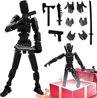 Action Figure, Robot Action Figure, 3D Printed with Full Articulation for Stop Motion Animation, Multi-Jointed Movable, Multiple Accessories, Desk Decoration(Assembly Completed) (black)