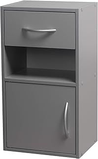 URBNLIVING 1 Door 1 Drawer Wooden Bedroom Bedside Cabinet Shelf Nightstand Side Table Unit (Gray)