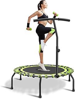 40" Fitness Trampoline with Adjustable Handle Bar Silent Mini Trampoline Bungee Rebounder Jumping Cardio Trainer Workout for Adults - Maximum Load 150 kg
