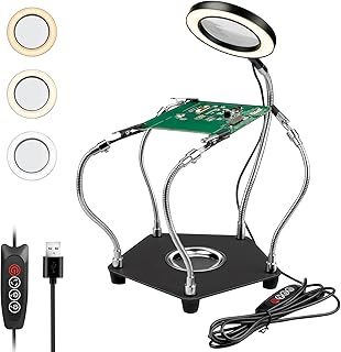 Helping Hands Soldering Station, Lytool Third Hand Soldering Tool with 3X Magnifying Glass Dimmable LED, Flexible Helping Hands Soldering with 4 Flexible for Welding Repair Hobby DIY