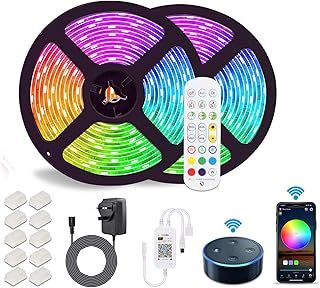 10M Alexa LED Strip Lights with Remote Waterproof WiFi RGB Colors Changing Smart Led Light Strips Music Sync APP Control Work with Alexa Strips Light for Bedrooms Bar Birthday Party(2x5m)