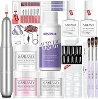 Saviland Acrylic Nail Kit - 3 Colors Acrylic Powder and Liquid Set with Acrylic Nail Brushes/Nail Drill/Top Gel/Non-Acid PH Bond/Nail Glue/Dappen Dish/Coffin Nails Tips Gel X Nail Kit for Salon DIY
