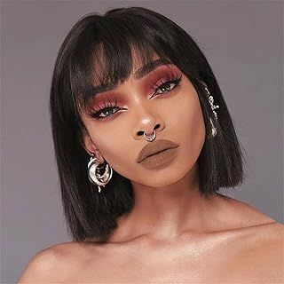 QUEENTAS Human Hair Wig Short Wigs for Black Women Pixie Cut Wig Brazilian Glueless Real hair Wigs for Daily Use(Natural Black#1B)…
