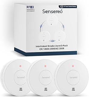 Wireless Interconnected Smoke Alarm, Smoke Detector, Fire Alarm with 10-Year Sealed-For-Life Battery & LED Indicator, 820 ft Transmission Range, CE EN14604 Marked (3-Pack)