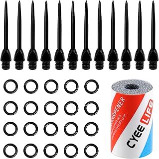 CyeeLife Steel Dart Tips 12pcs,Dart Tip Removal 2BA Thread Soft Dart Tips Converter with 20pcs Rubber O Rings and Sharpener,Professional Darts Accessories