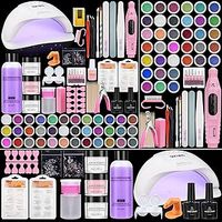 Acrylic Nail Kit with Drill and Lamp: Acrylic Nail Set - 36 Colored Glitter Powder Nail Art Tools Extension Kits Full Set - Nail Art Accessories DIY Gel Acrylic Nails （Multicolor）