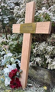 23" Personalised memorial cross with plaque solid oak grave marker