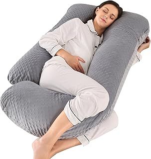 Pregnancy Pillows for Sleeping, Full Body Pillow Large U Shaped Upgrade and Maternity Support with Replaceable and Washable Velvet Cover (Black Gray-Knitted Cotton)