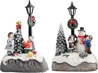 2Pc Christmas Village Houses Christmas Table Ornaments Resin Christmas Scene House Town Decor for Christmas Party Favors (Without Battery)
