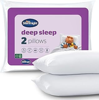 Silentnight Deep Sleep Pillows 2 Pack – Medium Support Comfortable Hollowfibre Bed for Front, Back and Side Sleepers Machine Washable Hypoallergenic of Standard Size, White