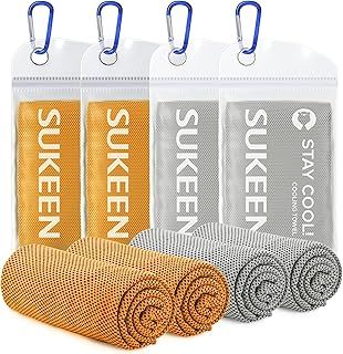 Sukeen Cooling Towels for Neck and Face, Cooling Towel 4 Pack, Microfiber Cooling Towels, Workout Gym Towel for Sweat, Cooling Towels for Hot Weather(40'' x 12''), 2*orange/2*grey