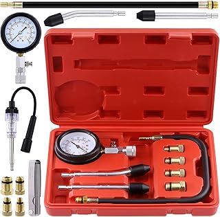 Mardatt 10Pcs Compression Tester Adapter Kit with Spark Plug Tester & 32 Blades Feeler Gauge, Cylinder Pressure Gauges Fuel Injection Tester with Extension Tube for Automotive Armature Diagnostic