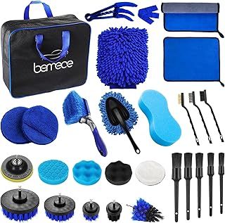 Bemece 29 Piece car detailing kit, car cleaning kit for Cleaning Wheels, Interior, Exterior, Leather, Dashboard, Vents (Blue)…