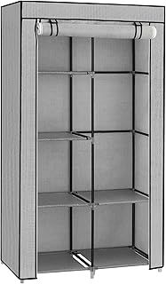 SONGMICS Clothes Wardrobe, 1 Clothes Rail, 6 Tiers, Non-Woven Fabric, Metal Frame, 45 x 88 x 168 cm, for Bedroom, Hallway, Dressing Room, Grey with Chevron Pattern RYG084G22