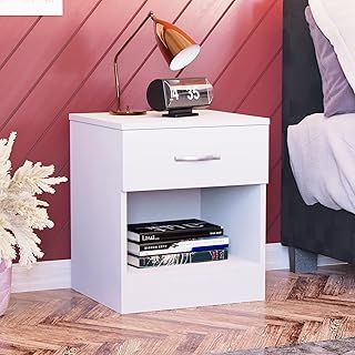 Vida Designs Large White Bedside Cabinet, 1 Drawer, Bedside Table, Metal Handles & Runners