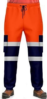 NOROZE Mens Hi Vis Trousers Work Utility & Safety Trousers with Reflective Tape |Two Tone High Visibility Jogging Bottoms, Combat Side Pocket Overtrousers, Lightweight