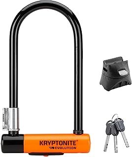 Kryptonite Evolution Standard Bike U-Lock, Heavy Duty Anti-Theft Bicycle U Lock, 14mm Shackle with Mounting Bracket and Keys, High Security Lock for Bicycles Scooters, Orange