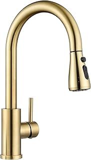 Gold Kitchen Tap, Stainless Steel 3-Mode Sink Mixer Tap with Pull Out Sprayer, 360° Rotation Single Lever Kitchen Faucet Mixer for UK Standard Fittings