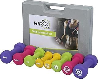 10kg Dumbbell Multi Colour Neoprene Soft Touch Hand Weight Set with Carry Case - 0.5kg 1kg 1.5kg 2kg