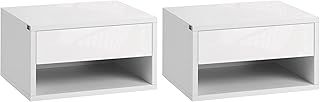 HOMCOM Floating Bedside Table Set of 2 Wall Mounted Nightstand with Storage Drawer and Open Shelf for Bedroom, High Gloss White