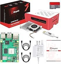 iRasptek Raspberry Pi 5 4GB Starter Kit - 64GB Edition of OS-Bookworm Pre-installed（Red&White Case）