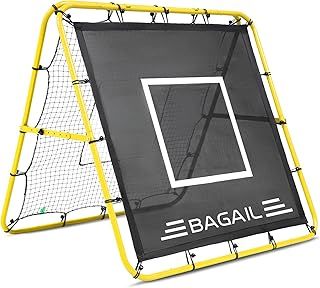 BAGAIL Double Sided Rebounder Net, Football Nets, Reforced Painted Poles, Adjustable Angles, Rebound Net with Target for Skills Training, Portable Football Goals for Garden, 120x120cm