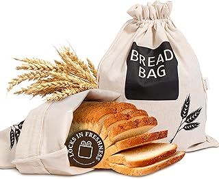 2 X Reusable Plastic Lined Bread Bags - Linen Eco Bread Storage Bags - 43cm x 33cm XL