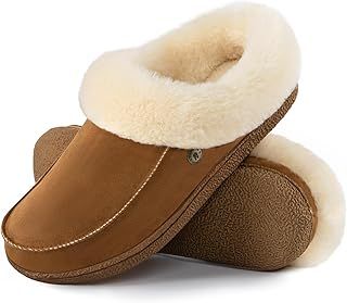 Women's Moccasin Slip-on Slippers Soft Microsuede Clog Comfy Non-slip Memory Foam Indoor Outdoor House Shoes with Fuzzy Collar