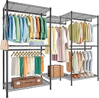 Clothes Rail, Clothing Rails for Hanging Clothes, Metal Clothing Rack Heavy Duty Garment Rack Freestanding Closet Wardrobe Racks for Hanging Clothes, 74.8" L x 17.7" W x 76.8" H, Black