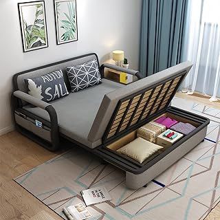 Sofa Bed Modern Reclining Foldable Bed Pull Out Sofa Bed With Storage for Living Room Space Saving Sofabed Multifunctional in Made to Match Cushions (Grey/Black)
