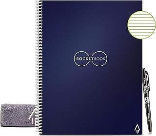 Rocketbook Reusable Digital Notebook - Smart Notepad A4 Blue - Spiral Note Book To Do List Pad, Lined Paper with Frixion Erasable Pen and Wipe, Office Gadget with Rocketbook App, Reduce Paper Waste