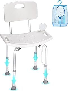 VEVOR Shower Chair, Shower Seat with Back, Adjustable Height Shower Stool, Shower Chair for Inside Shower Bathtub, Non-slip Bathroom Bench Bath Chair for Elderly Disabled Handicap, 158.8 kg Capacity