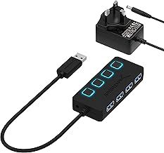 SABRENT Powered USB Hub, 4 Port USB 3.2x1 5Gbps, USB 3 Splitter, On/Off Switch LED Indicators, 68cm (2ft) Cable for PC, Laptop, iMac, MacBook (HB-UMP3)