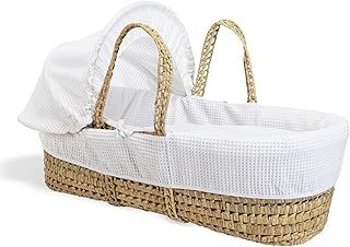 Clair de Lune Waffle Palm Moses Basket With Bedding 75 x 28 cm (White)
